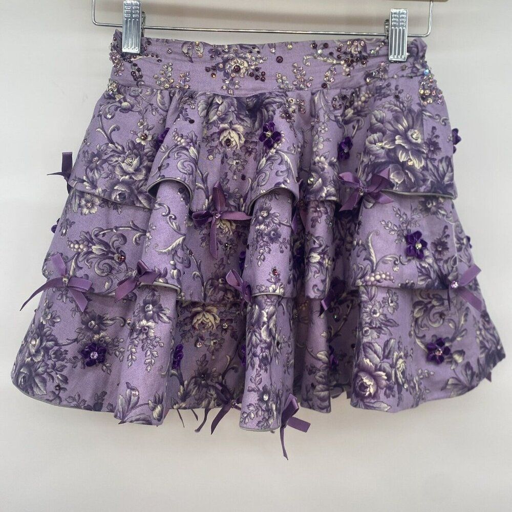 Custom Handmade Girls Skirt Purple Bows Flowers Rhinestones Size 8‎ Party Tiered